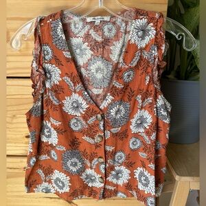 Madewell Ruffle Button-Front Tank in Gathered Blooms Linen-Blend